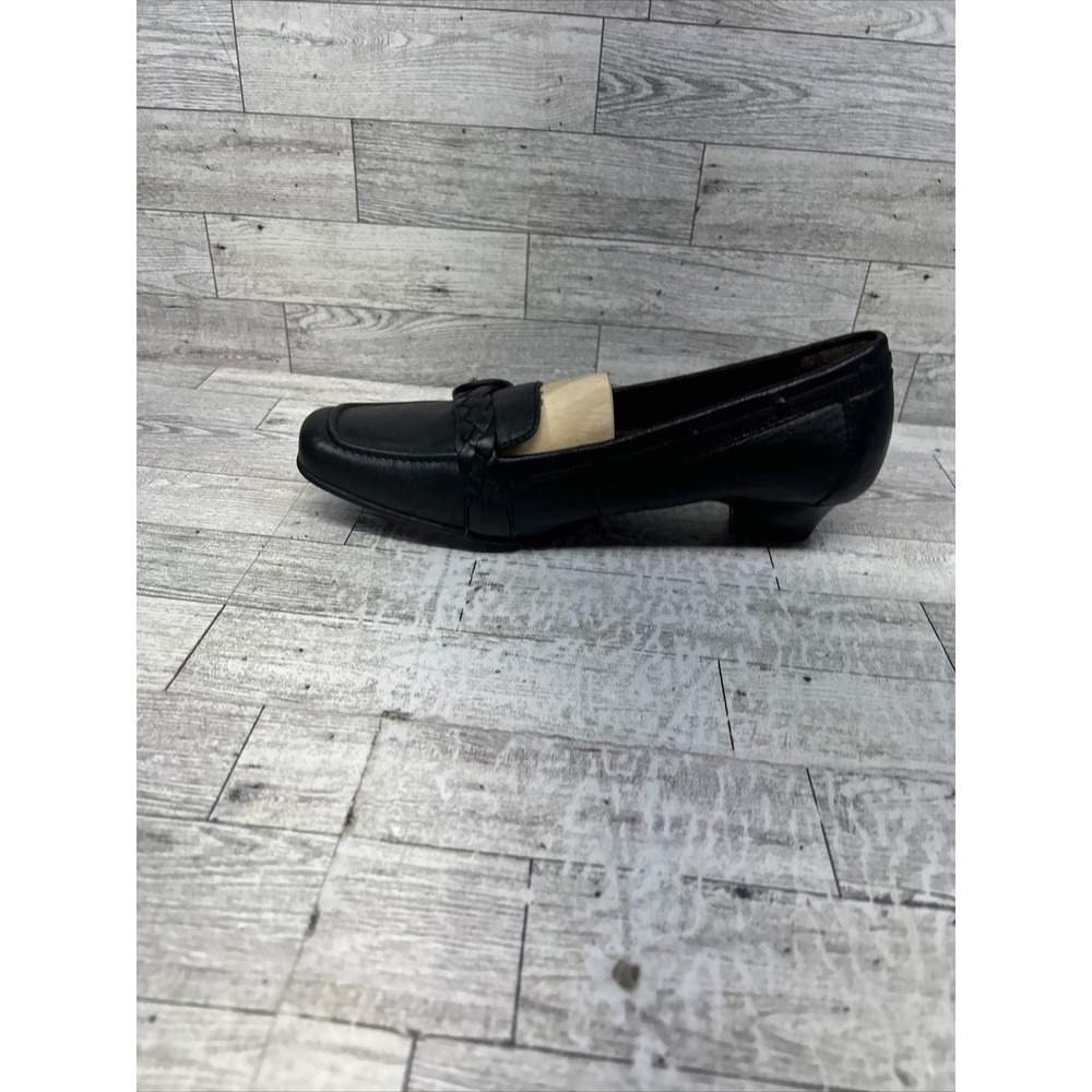 Born Blanche Buckle Strap Black Leather Kitten Heel Slip On Loafers Women Sz 10 - Picture 4 of 12